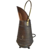 Vintage French Fleur De Lys Copper Brass Metal Coal Shuttle Bucket Fireplace Fire Place Furniture Umbrella Stick Stand c1970’s Vintage French Fleur De Lys Copper Brass Metal Coal Shuttle Bucket Fireplace Fire Place Furniture Umbrella Stick Stand c1970's
