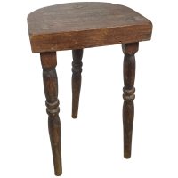 Vintage French Wooden Turned Leg Milking Stool Chair Seat Table Farm D Shaped Seat Plant Rest Stand Plinth Tabouret c1940-50's