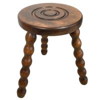 Stool Vintage French Tripod Bobbin Style Leg Chair Bullseye Seat Wooden Milking Kitchen Table Plant Rest Stand Plinth Tabouret c1970's