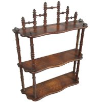Antique French Wood Wooden Dark Brown Natural Wood Large Three Shelf Shelving Wall Stand Display Plinth Turned Ornate c1910’s Antique French Wood Wooden Dark Brown Natural Wood Large Three Shelf Shelving Wall Stand Display Plinth Turned Ornate c1910's