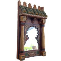 Vintage Mirror Moroccan Wall Hanging Wood Glass One-Off Small Decorative Cloakroom c1970-80's