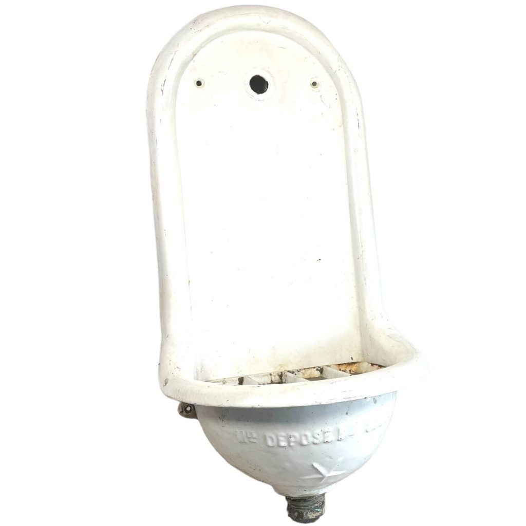 Antique Vintage French Heavy Cast Iron White Enamel Garden Sink Lavabo Hand Basin Toilet Cloakroom Pissoir Water Feature c1920-40's