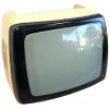 Vintage French Radiola Push Button Black And White Portable Television TV 12 Volt 220 Volt BROKEN Prop Only circa 1970's