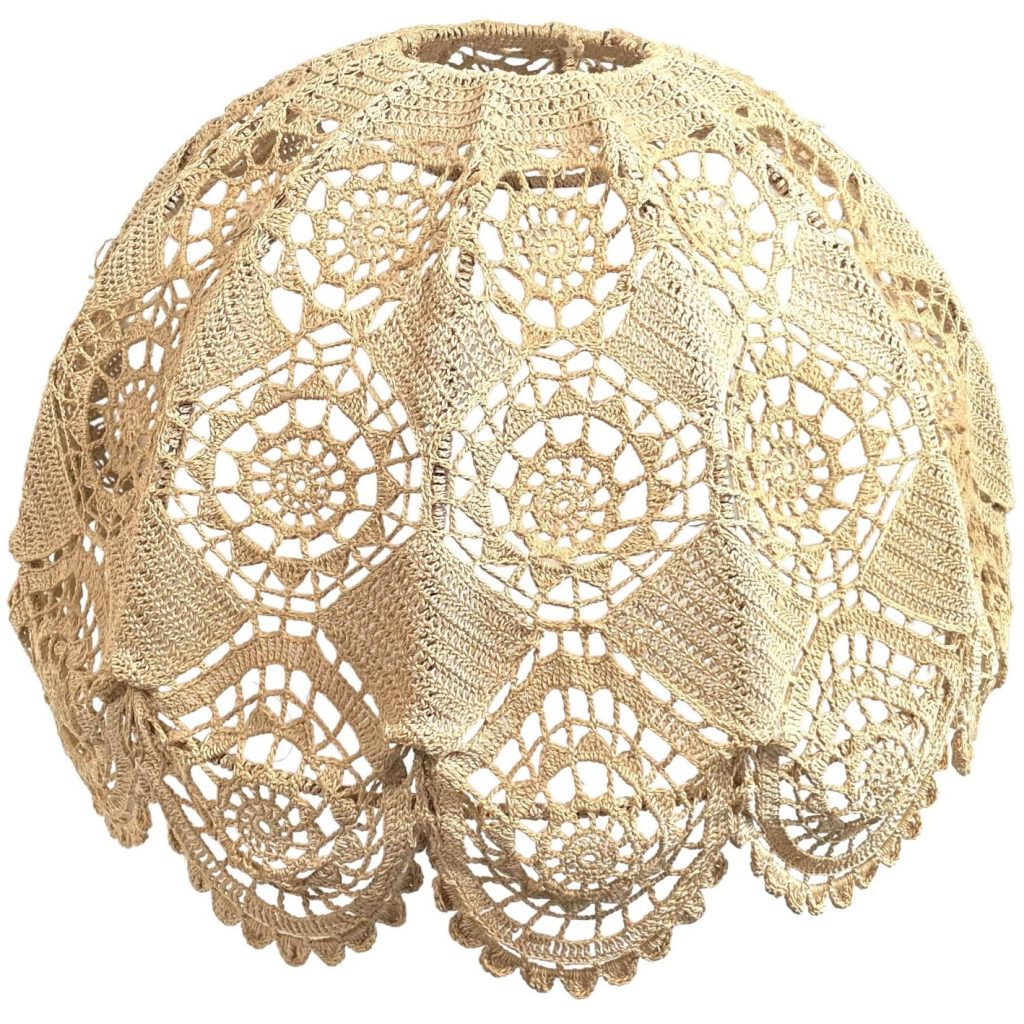 Vintage French Large Crochet Lamp Shade Lampshade Pedestal Floor Standing Ceiling Side Lamp Light circa 1970-80's