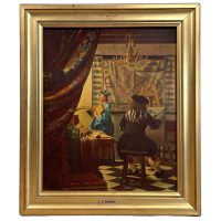 Vintage French Print Vermeer Artist Painting Subject Gold Framed Display Prints c1970's