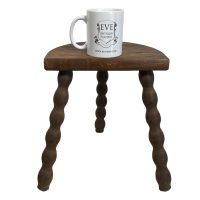 Alternative view of Vintage French Wooden Tripod Bobbin Leg Milking Stool Chair Seat Table Farm D Shaped Seat Plant Rest Stand Plinth Tabouret c1960-70's