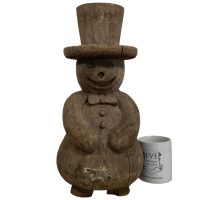 Alternative view of Vintage German Austrian Wooden Wood Carved Snowman Decorative Hand Carved Figurine Decor Folk Art DAMAGED c1940-1950's