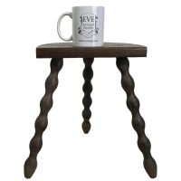 Alternative view of Vintage French Wooden Tripod Bobbin Leg Milking Stool Chair Seat Table Farm D Shaped Seat Plant Rest Stand Plinth Tabouret c1960-70's