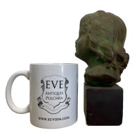 Alternative view of Antique French Painted Plaster Girl Bust Green Head Ornament Figurine Display Gift Figurine Antiques c1900's