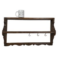 Alternative view of Antique Shelf French Wooden Wood Hooks Kitchen Display Stand Fixing Plinth c1910's