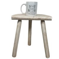 Alternative view of Stool Vintage French White Small Milking Stool Wooden Brown Small Chair Stand Display Rest Plinth D Shaped Seat Tabouret c1970's