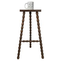 Alternative view of Vintage Tripod Stool French Tall Wooden Wood Bar Chair Seat Kitchen Table Farm D Shaped Seat Braced Tabouret c1960-70's