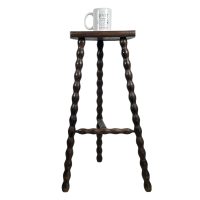 Alternative view of Vintage Tripod Stool French Tall Wooden Wood Bar Chair Seat Kitchen Table Farm D Shaped Seat Braced Tabouret c1960's
