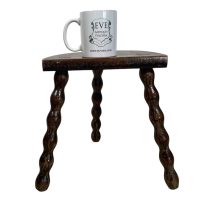 Alternative view of Vintage French Stool Chair Seat Wooden Milking Kitchen Table D Shaped Seat Bobbin Leg Plant Rest Stand Plinth Tabouret c1950-60's