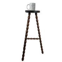 Alternative view of Vintage Tripod Stool French Tall Wooden Wood Bar Chair Seat Kitchen Table Farm D Shaped Seat Braced Tabouret c1960-70's