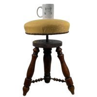 Alternative view of Vintage French Adjustable Wooden Wood Yellow Cushioned Piano Stool Work Small Chair Seat Tabouret circa 1950's