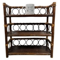 Alternative view of Vintage French Wooden Wood Pole Three Tier Standing Small Shelf Shelving Unit Weathered Worn Damaged circa 1970-80's