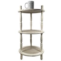 Alternative view of Vintage French Circular Side Shelf Table Wooden Canework Stand Display Prop Furniture Display Woven Painted White c1930-40's