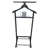 Alternative view of Vintage French Valet Butler Stand Dark Brown Varnished Wooden Clothes Hanger Suit Costume Bedroom Hotel Decor Storage Office 1970-80's