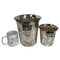 Alternative view of Vintage French Scallop Handle Champagne Wine Cooler & Ice Bucket Silver Plated Collection Pair circa 1940-50's