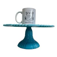 Alternative view of Vintage French Aqua Blue Glass Serving Dish Cake Stand Plate Display Prop circa 1950's