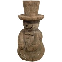 Vintage German Austrian Wooden Wood Carved Snowman Decorative Hand Carved Figurine Decor Folk Art DAMAGED c1940-1950's
