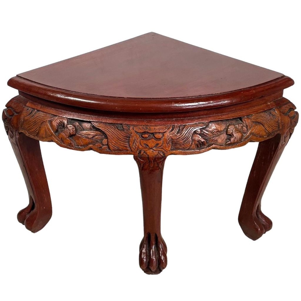 Corner Stand Display Plinth Vintage Asian Brown Wood Wooden Lion Claw Feet Carved  FOUR AVAILABLE circa 1980's