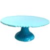 Vintage French Aqua Blue Glass Serving Dish Cake Stand Plate Display Prop circa 1950's