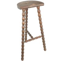 Vintage Tripod Stool French Tall Wooden Wood Bar Chair Seat Kitchen Table Farm D Shaped Seat Braced Tabouret c1960-70's