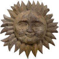 Vintage German Austrian Wooden Wood Carved Sun Face Decorative Hand Carved Figurine Decor Folk Art DAMAGED c1940-1950's