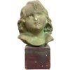 Antique French Painted Plaster Girl Bust Green Head Ornament Figurine Display Gift Figurine Antiques c1900's