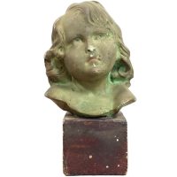 Antique French Painted Plaster Girl Bust Green Head Ornament Figurine Display Gift Figurine Antiques c1900’s Antique French Painted Plaster Girl Bust Green Head Ornament Figurine Display Gift Figurine Antiques c1900's