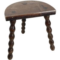 Vintage French Stool Chair Seat Wooden Milking Kitchen Table D Shaped Seat Bobbin Leg Plant Rest Stand Plinth Tabouret c1950-60's