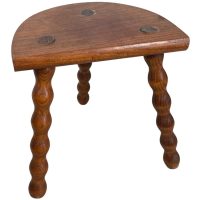 Vintage French Stool Chair Seat Wooden Milking Kitchen Table D Shaped Seat Bobbin Leg Plant Rest Stand Plinth Tabouret c1960-70's