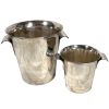 Vintage French Scallop Handle Champagne Wine Cooler & Ice Bucket Silver Plated Collection Pair circa 1940-50's