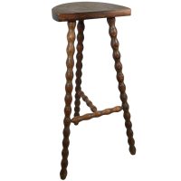 Vintage Tripod Stool French Tall Wooden Wood Bar Chair Seat Kitchen Table Farm D Shaped Seat Braced Tabouret c1960-70's