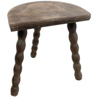 Vintage French Stool Chair Seat Wooden Milking Kitchen Table D Shaped Seat Bobbin Leg Plant Rest Stand Plinth Tabouret c1960-70's