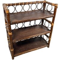 Vintage French Wooden Wood Pole Three Tier Standing Small Shelf Shelving Unit Weathered Worn Damaged circa 1970-80's