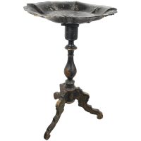 Antique French Wooden Paper Mache Mother Of Pearl Inlay Black Wood Leg Vide Poche Table Side Stand Display Prop Decor Tabouret c1850's