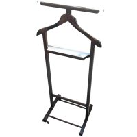 Vintage French Valet Butler Stand Dark Brown Varnished Wooden Clothes Hanger Suit Costume Bedroom Hotel Decor Storage Office 1970-80's