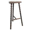 Vintage Tripod Stool French Tall Wooden Wood Bar Chair Seat Kitchen Table Farm D Shaped Seat Braced Tabouret c1960's