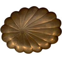 Vintage French Brass Lotus Leaf Or Shell Like Shaped Oval Display Or Serving Tray Dish Platter Decorative circa 1950's