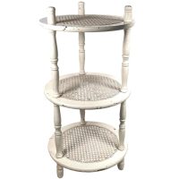 Vintage French Circular Side Shelf Table Wooden Canework Stand Display Prop Furniture Display Woven Painted White c1930-40's