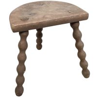 Vintage French Stool Chair Seat Wooden Milking Kitchen Table D Shaped Seat Bobbin Leg Plant Rest Stand Plinth Tabouret c1960-70's