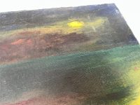 Alternative view of Vintage French Dark Oil Painting Seaside Fishing Boat Rod Fisherman On Canvas Pino Signed c1970's