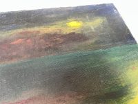 Alternative view of Vintage French Dark Oil Painting Seaside Fishing Boat Rod Fisherman On Canvas Pino Signed c1970's