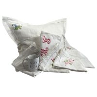 Alternative view of Vintage French Cotton Pillowcases x 7 Mixed Collection Embroidered Bed Linen Square Cushion Cover Pillows Case circa 1940-50's