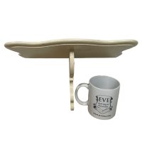 Alternative view of Vintage French Wooden Wall Hanging Shelf Painted Cream White Wood Ornate Shelf Rack Mounted Display circa 1950's