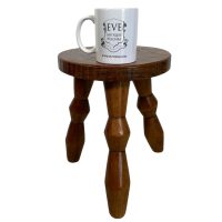 Alternative view of Vintage Stool French Wooden Kitchen Table Farm Chunky Brutalist Round Seat Plant Rest Stand Plinth Rustic Tabouret c1950-60's