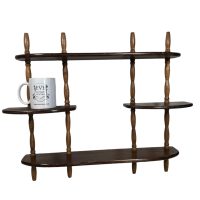 Alternative view of Vintage French Wooden Three Shelf Tier Wall Hanging Mounted Large Shelving Unit Country Cottage Arts Crafts Drawer circa 1970's